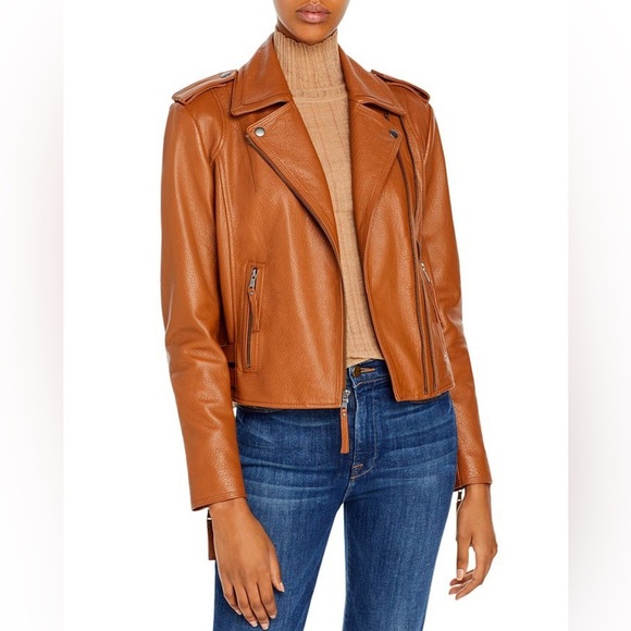 JOIE 100% Lamb Leather Leolani Lamb Leather Cognac Moto Jacket Size XXS $898 NWT - Picture 2 of 11